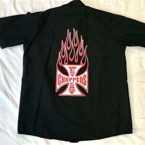 VTG Red Kap Work Shirt West Coast Choppers Flames Men’s L SS Button Up 2003 Y2K